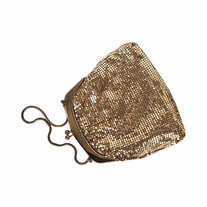 Vintage Gold-Tone Metal Mesh Evening Purse with Chain Strap