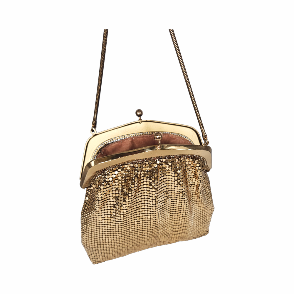 Vintage Gold-Tone Metal Mesh Evening Purse with Chain Strap