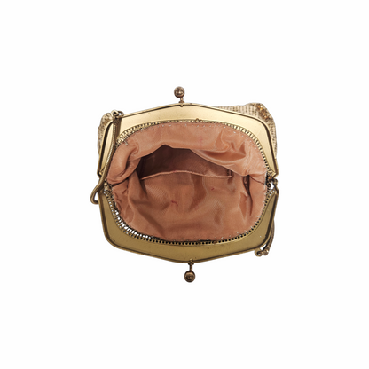 Vintage Gold-Tone Metal Mesh Evening Purse with Chain Strap