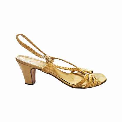 Vintage Gold Braided Rope Slingback Sandals