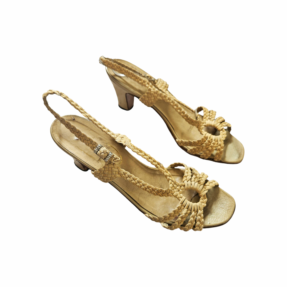 Vintage Gold Braided Rope Slingback Sandals