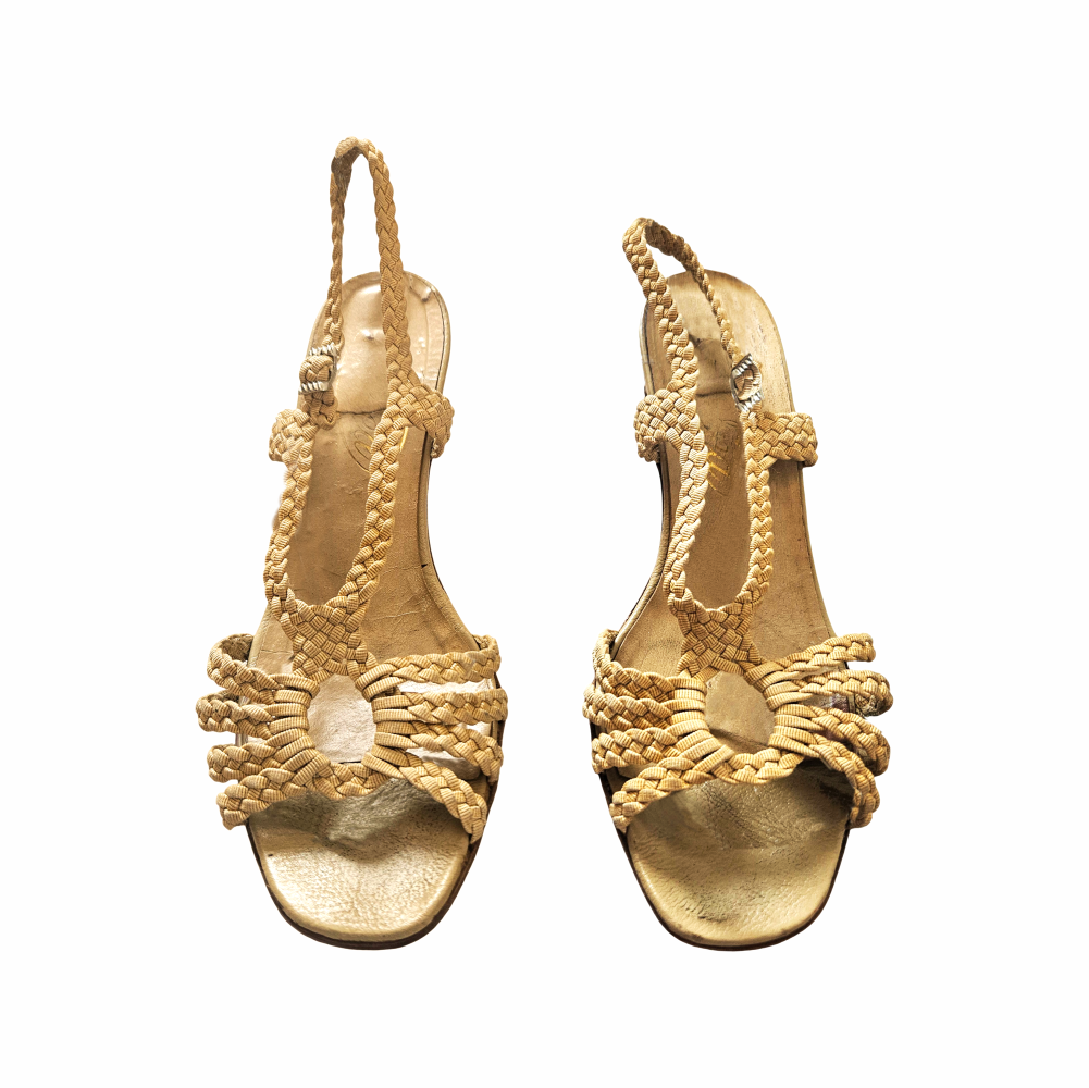 Vintage Gold Braided Rope Slingback Sandals