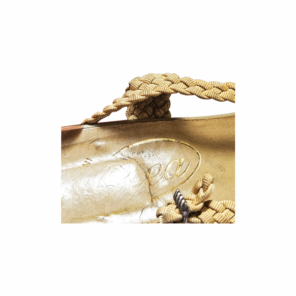 Vintage Gold Braided Rope Slingback Sandals