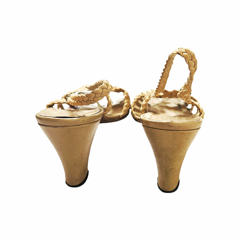 Vintage Gold Braided Rope Slingback Sandals