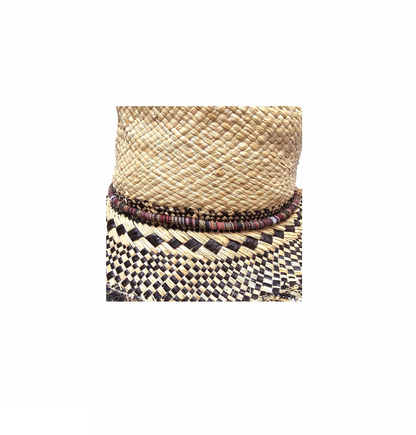 Natural Straw Hat with Mosaic Woven Brim