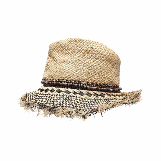 Natural Straw Hat with Mosaic Woven Brim