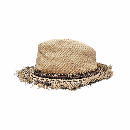 Natural Straw Hat with Mosaic Woven Brim