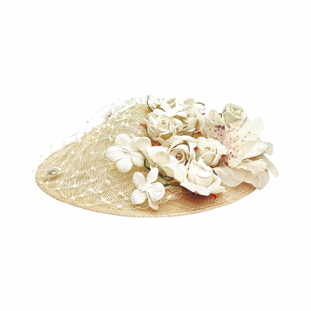 Saucer Hat with Silk Flowers & Veiling