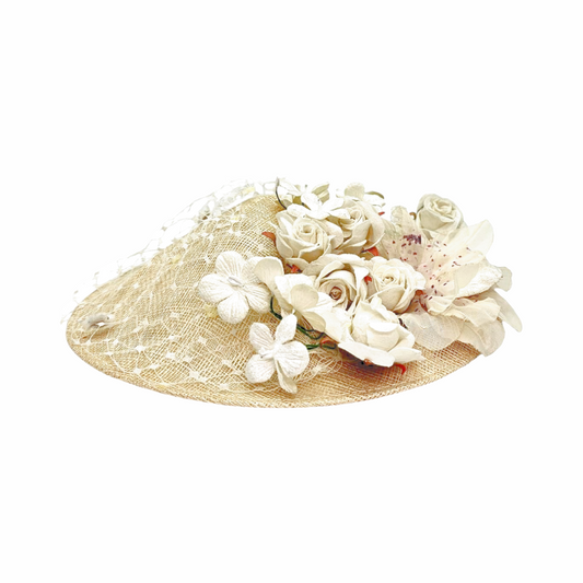 Saucer Hat with Silk Flowers & Veiling