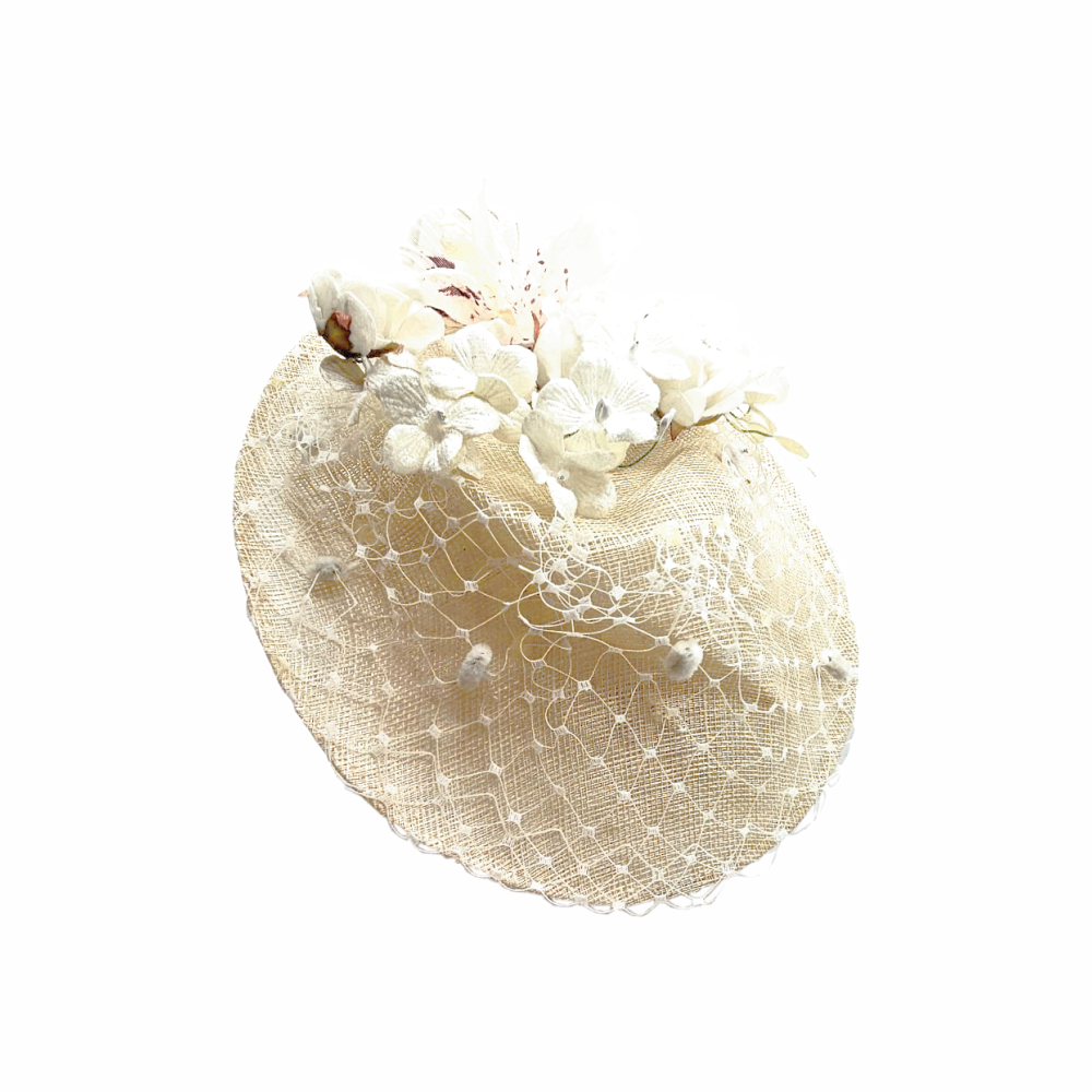 Saucer Hat with Silk Flowers & Veiling