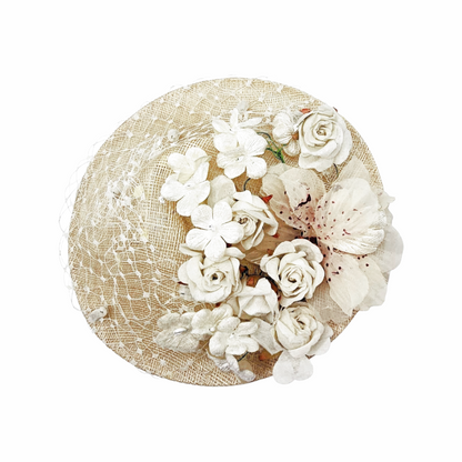 Saucer Hat with Silk Flowers & Veiling