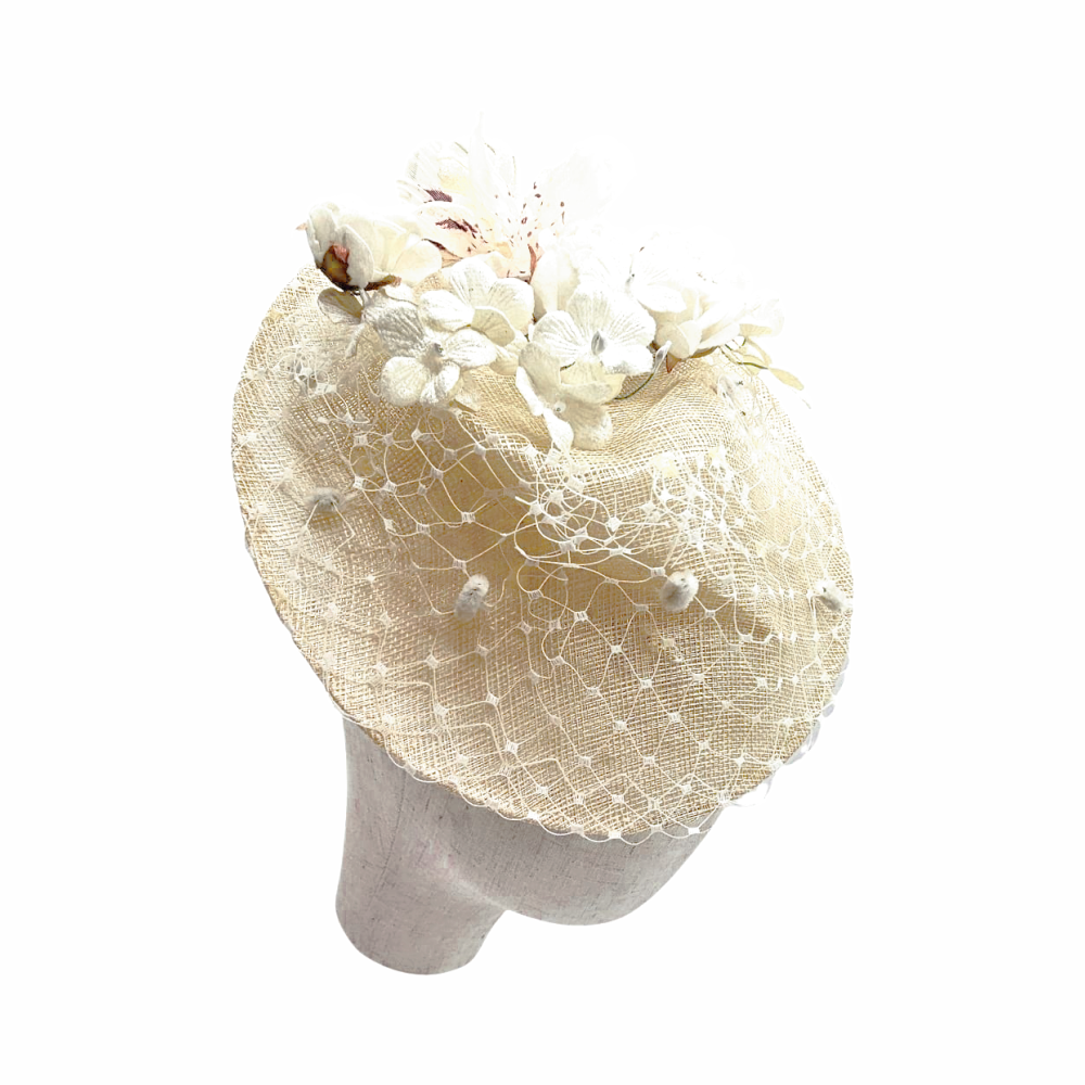 Saucer Hat with Silk Flowers & Veiling