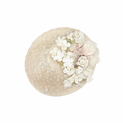 Saucer Hat with Silk Flowers & Veiling