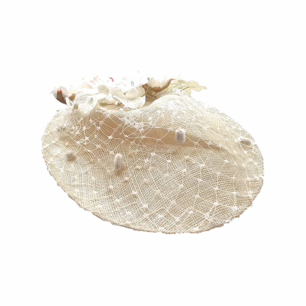 Saucer Hat with Silk Flowers & Veiling