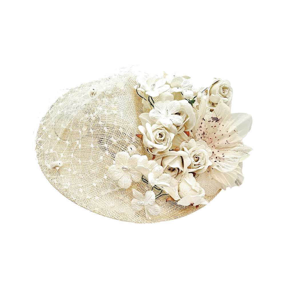 Saucer Hat with Silk Flowers & Veiling
