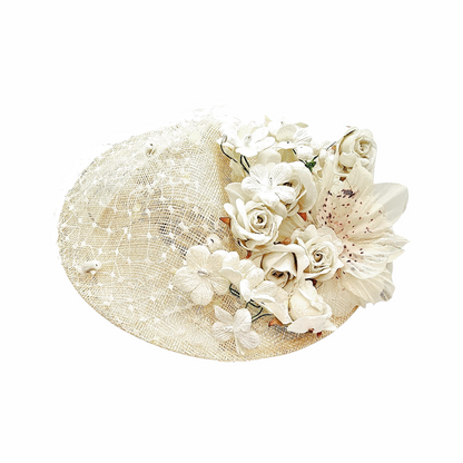 Saucer Hat with Silk Flowers & Veiling