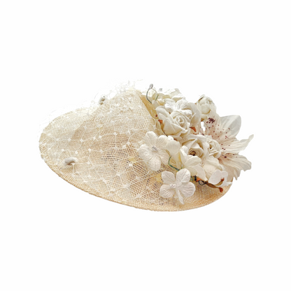 Saucer Hat with Silk Flowers & Veiling