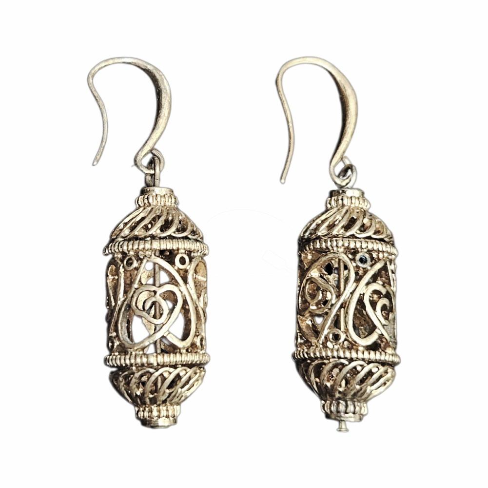 Vintage Silver Filigree Lantern Drop Earrings