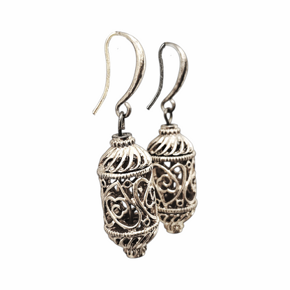 Vintage Silver Filigree Lantern Drop Earrings