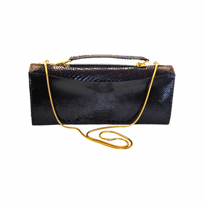 Vintage Snakeskin Frame Handbag with Gold-Tone Chain