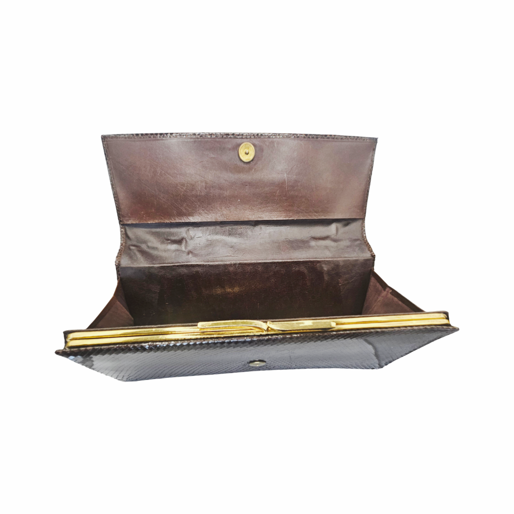 Vintage Snakeskin Frame Handbag with Gold-Tone Chain