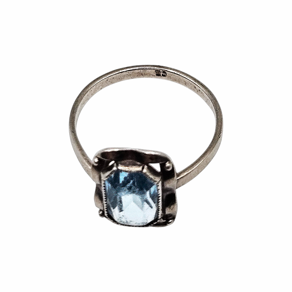 Vintage Art Deco Sterling Emerald Cut Silver Blue Topaz Ring