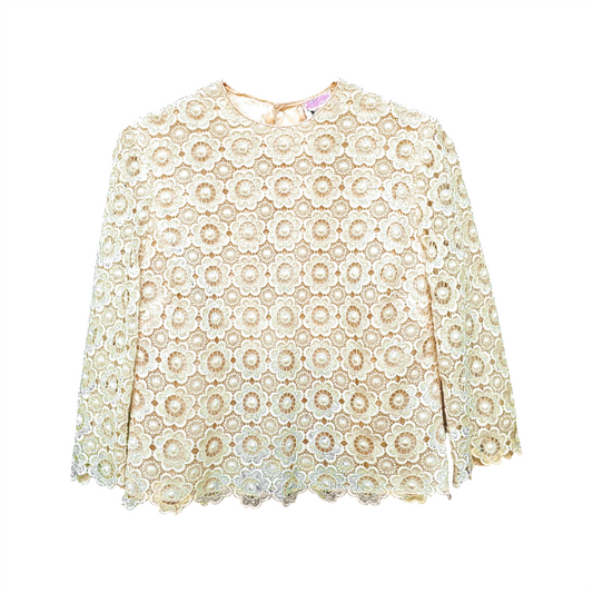 Vintage 1950s Open Back Cream Cotton Guipure Blouse - Janet Colton - Re:Velvet