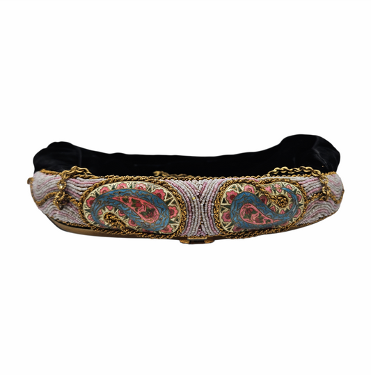 Vintage 1950s Velvet Beaded Evening Bag with Enamel Paisley Frame - Re:Velvet