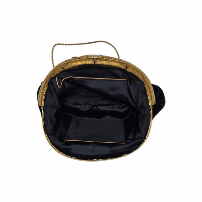 Vintage 1950s Velvet Beaded Evening Bag with Enamel Paisley Frame