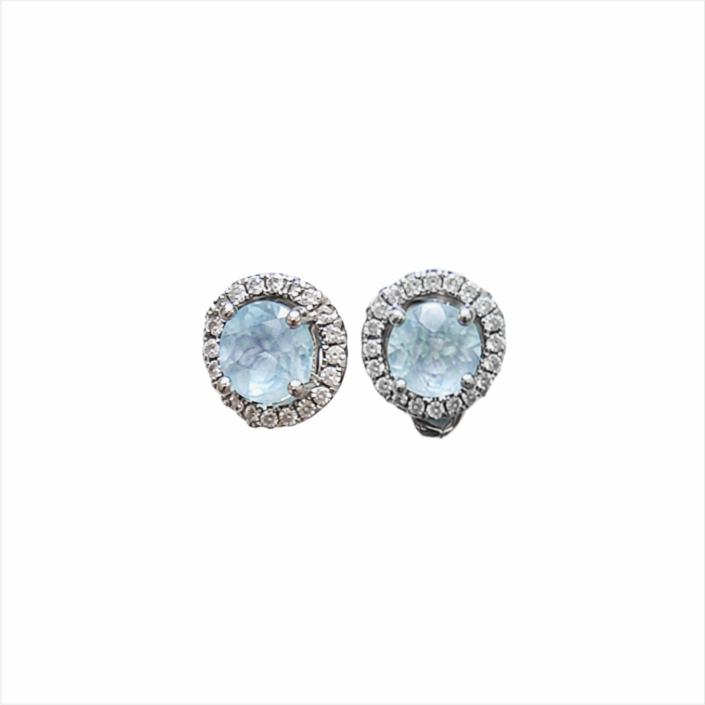 925 Sterling Silver Blue Cristal Zirconia Halo Drop Earrings - W.KRUK