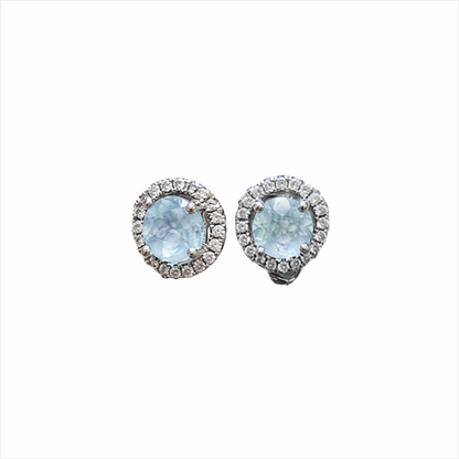 925 Sterling Silver Blue Cristal Zirconia Halo Drop Earrings - W.KRUK