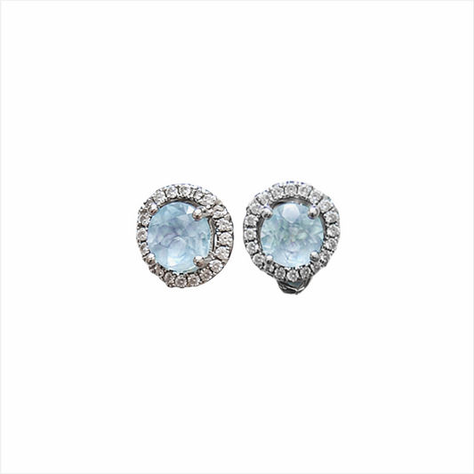 925 Sterling Silver Blue Cristal Zirconia Halo Drop Earrings - W.Kruk