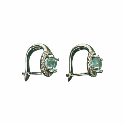 925 Sterling Silver Blue Cristal Zirconia Halo Drop Earrings - W.KRUK