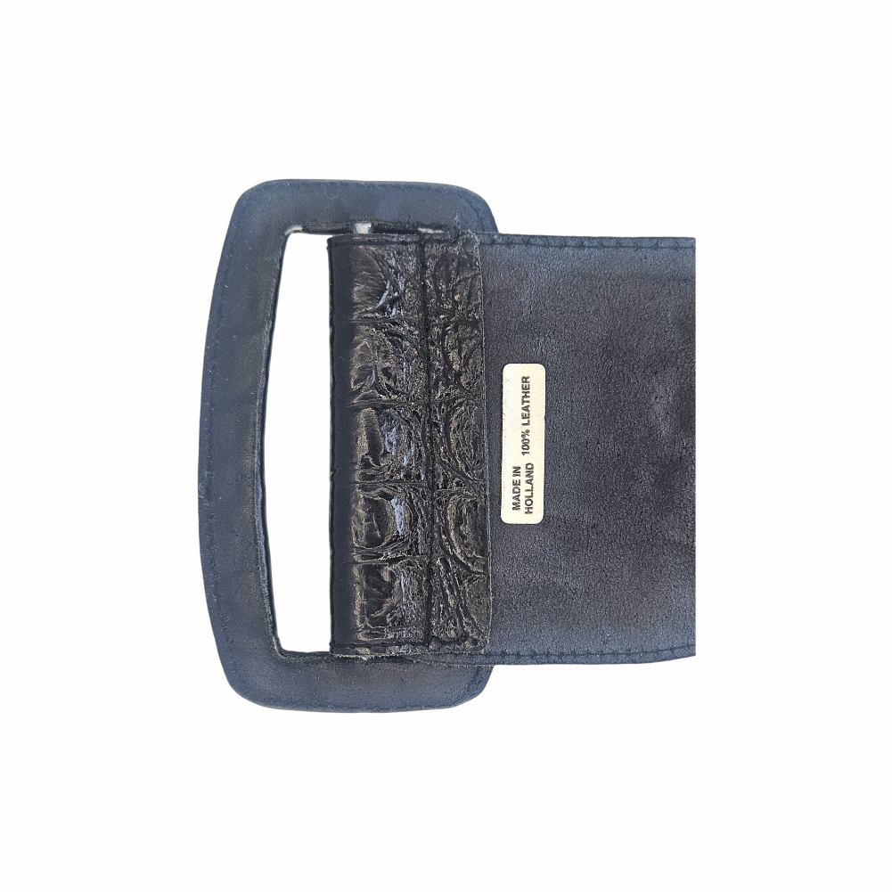 Vintage 1980s–90s Black Crocodile-Embossed Leather Wide Statement Belt