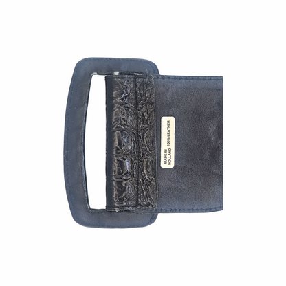Vintage 1980s–90s Black Crocodile-Embossed Leather Wide Statement Belt