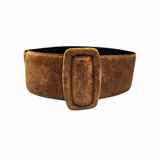 Wide Suede Waist Belt with Covered Buckle