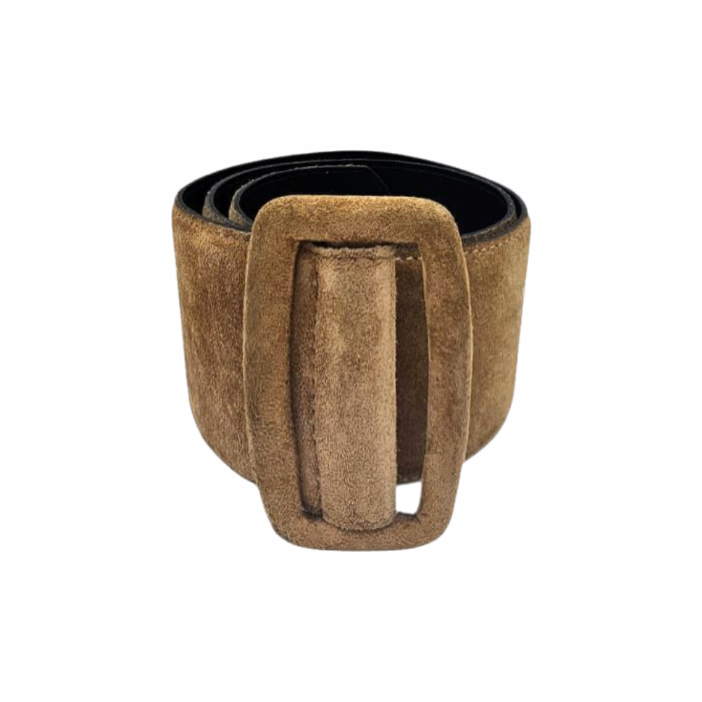 Wide Suede Waist Belt with Covered Buckle