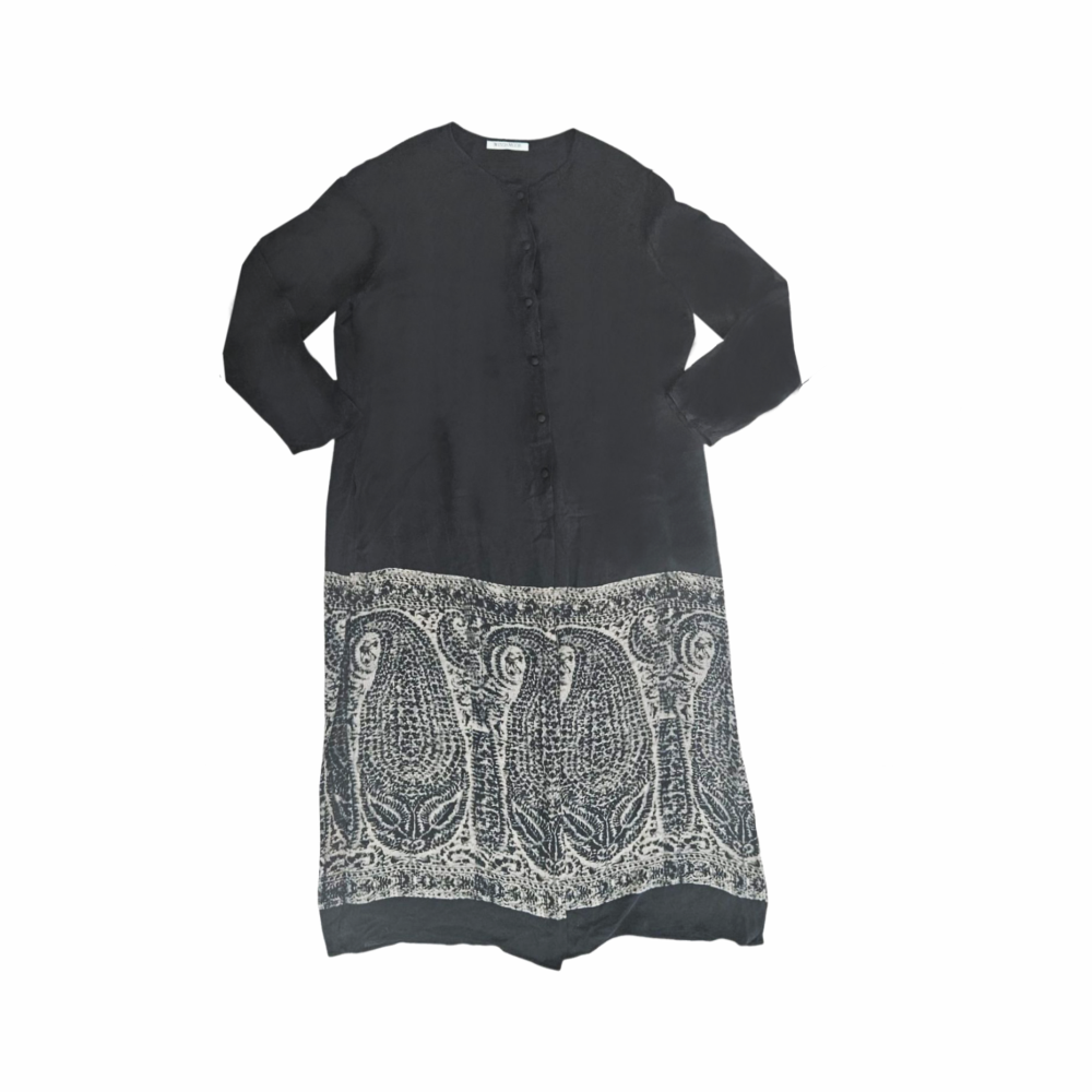 Vintage Silk Evening Coat Dress with Paisley Print Hem - Windsmoor