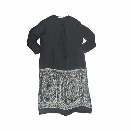 Vintage Silk Evening Coat Dress with Paisley Print Hem - Windsmoor