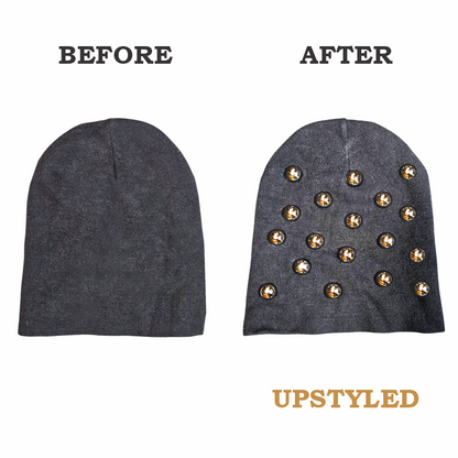 Upstyled Studded Beanie in Wool and Cotton Blend