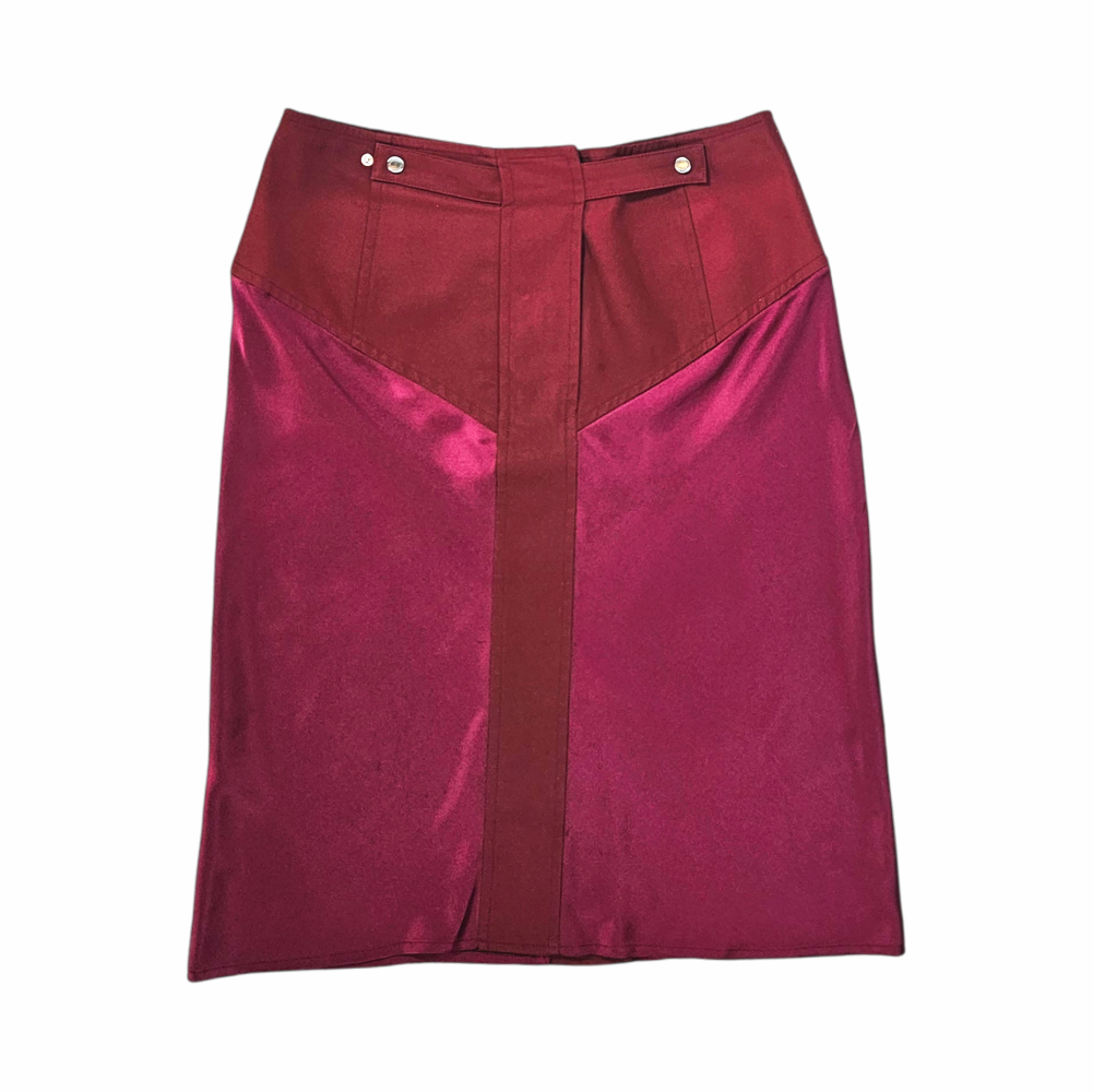 YSL Rive Gauche Tom Ford burgundy and pink silk skirt with adjustable back tabs