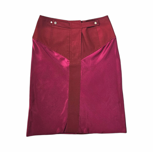 YSL Rive Gauche Tom Ford burgundy and pink silk skirt with adjustable back tabs