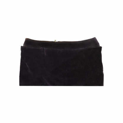 Close-up of waistband on vintage Yves Saint Laurent black velvet skirt