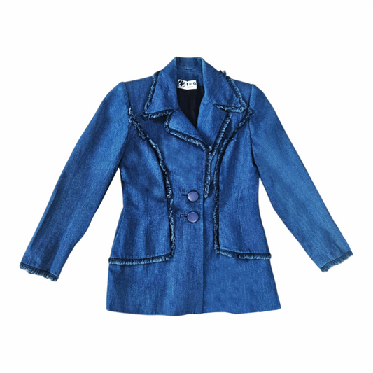 Vintage 1990s Tailored Denim Jacket with Fringe Trim - Y de G