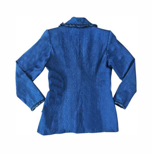 Vintage 1990s Tailored Denim Jacket with Fringe Trim - Y de G