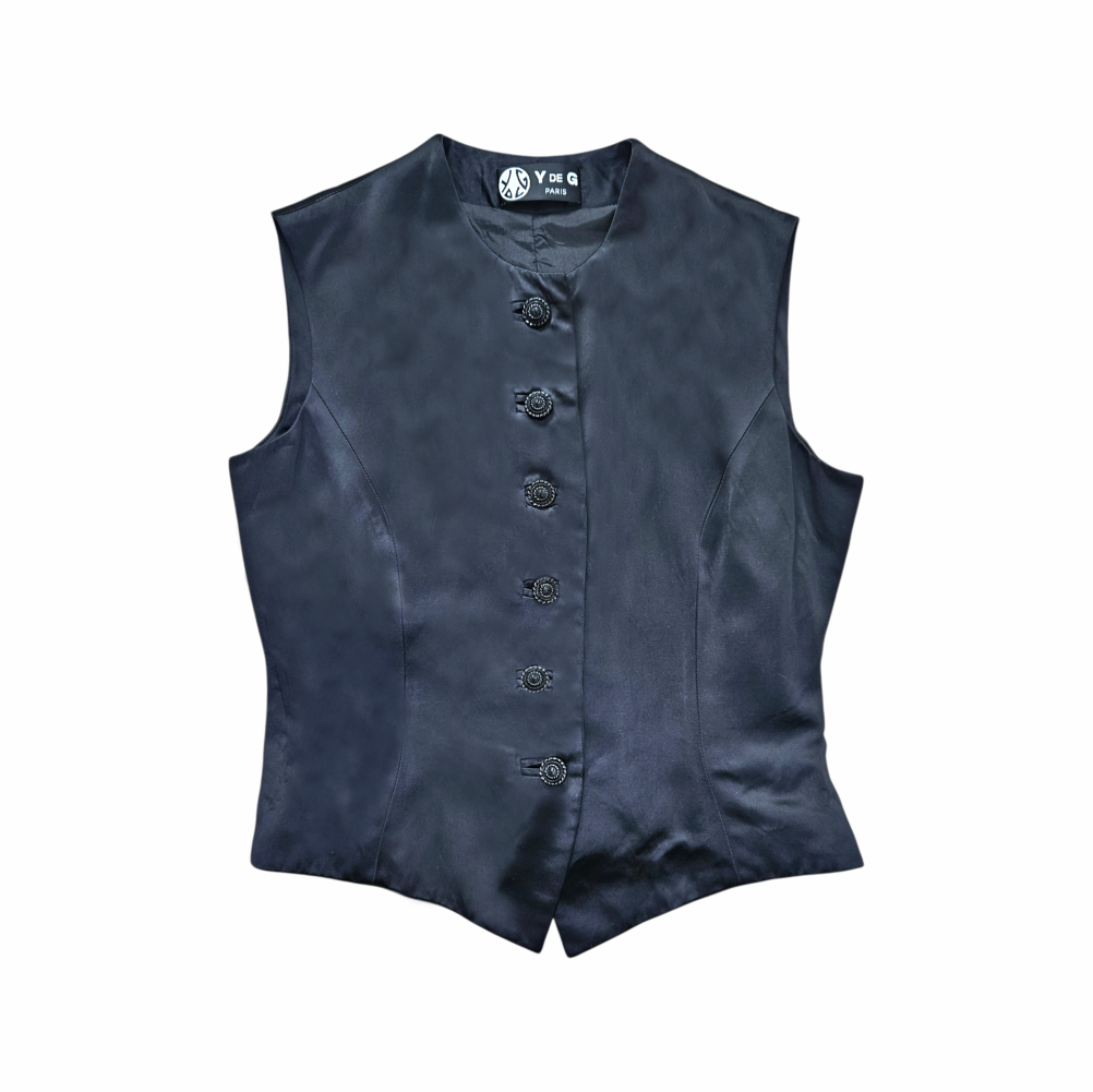 Vintage 1990s Satin Vest with Ornate Buttons - Y de G - Re:Velvet