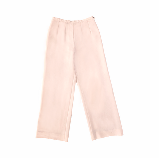 Vintage Blush Crêpe Wide-Leg Trousers with Covered Waist Button - Y de G - Re:Velvet